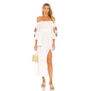 Sundress‎ Poly Dress in Tulum White & Mix Red Embroideries
